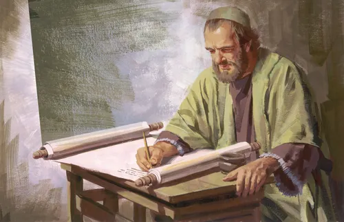 a man writing on a scroll