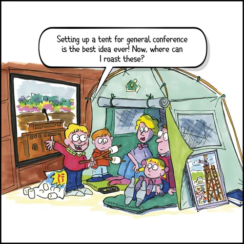 family in tent in living room