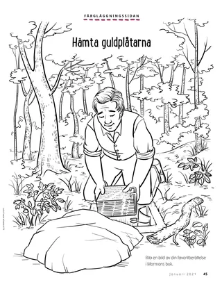 coloring page of Joseph Smith digging up the gold plates