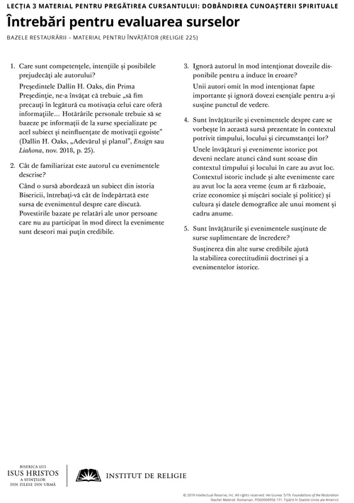 foaie de prezentare Întrebări pentru evaluarea surselor