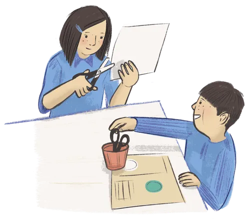 Two children creating art. 