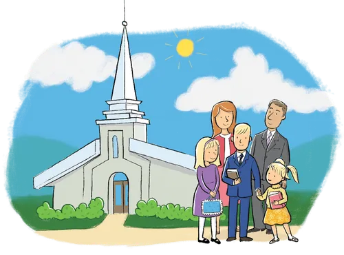 family standing outside temple