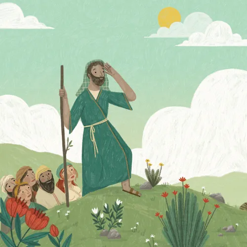 cut-out card of Joshua standing on hill