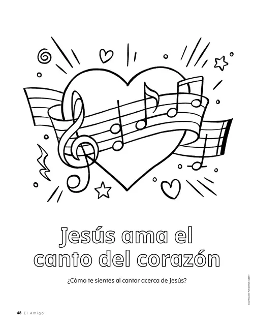 Actividad para colorear de corazones y notas musicales