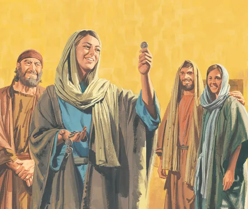 woman holding up coin