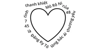 hình trái tim với phần tham khảo thánh thư và cụm từ thánh thư then chốt trong Mô Rô Ni 7:45–48 bao quanh trái tim theo thứ tự ngẫu nhiên