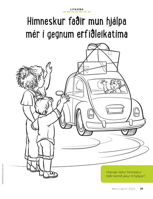 coloring page of boy waving while friend drives away