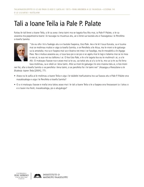 Pepa e tufa atu o le Tali a Ioane Teila ia Pale P. Palate
