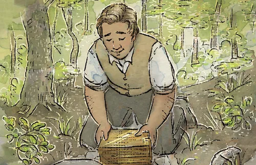 Joseph holding the gold plates