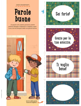 Pagina di attività con schede di messaggi gentili