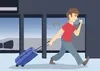 man on the phone walking in airport