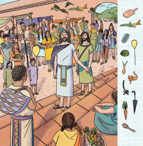 Hidden picture activity of Alma and Amulek preaching