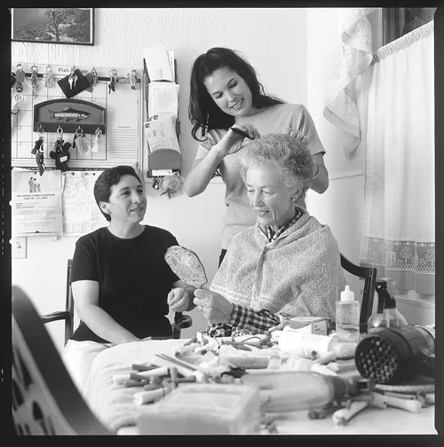 senior getting hair done