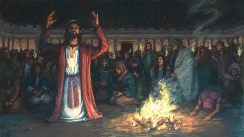 2 Chronicles 20, The Ammonites and others attack Judah—King Jehoshaphat and all the people fast and pray in the outer court.