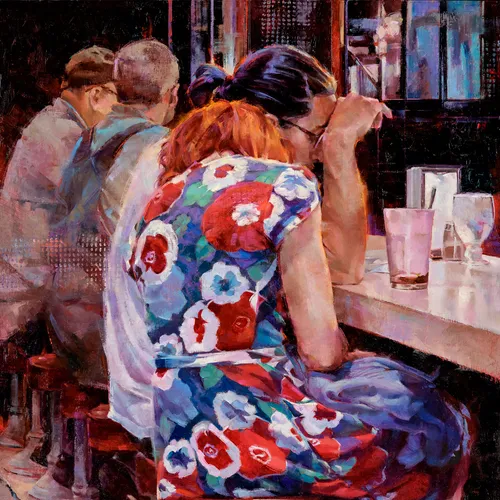 woman leaning on a man’s shoulder