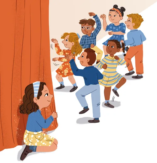 Girl watching her classmates dance