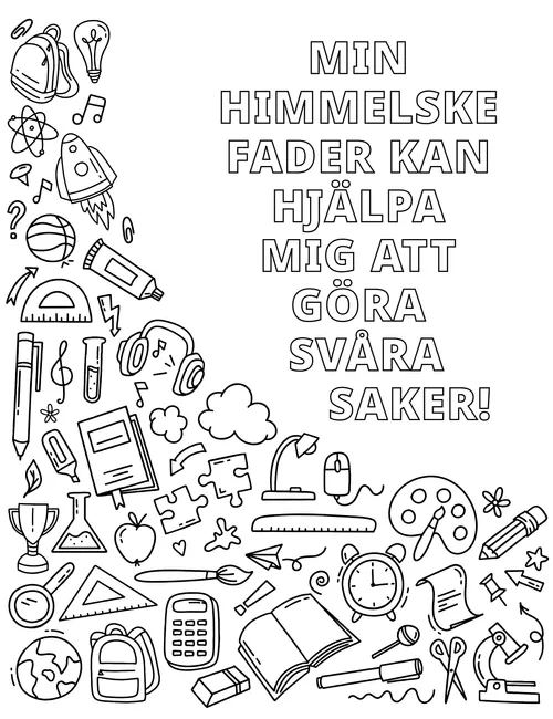 Färgläggnings-pdf med föremål som representerar färdigheter och hobbyer.