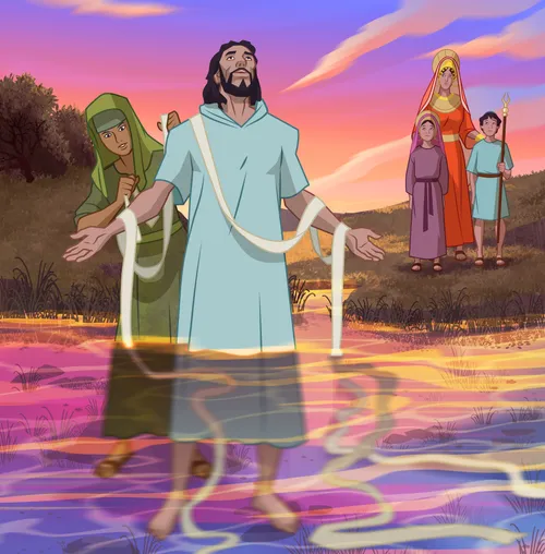 Illustration of Naaman in the Jordan River