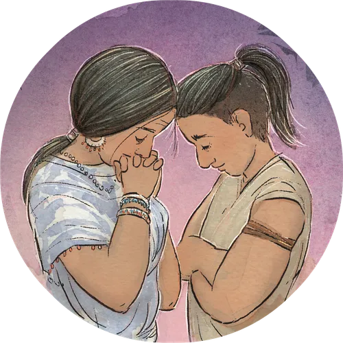 mother praying with son