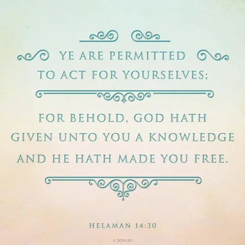 The words from Helaman 14:30 printed on a light blue gradient background.