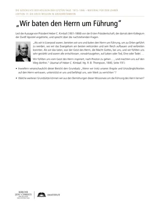 Arbeitsblatt „Wir baten den Herrn um Führung“