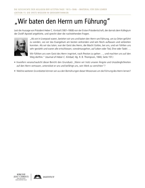 Arbeitsblatt „Wir baten den Herrn um Führung“