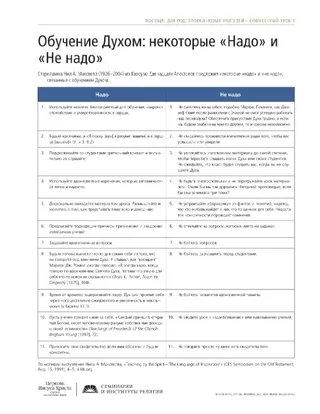 раздаточный материал, Обучение Духом: некоторые «Надо» и «Не надо»