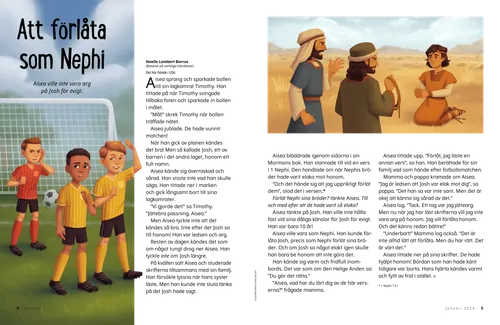Pdf med en berättelse om tre pojkar som spelar fotboll, och Nephi med sina bröder.