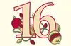 numeral 16 with ornaments and lights