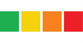 green, yellow, orange, and red squares