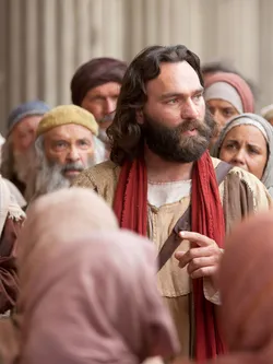 The Apostle Peter teaches on the steps of the temple in Jerusalem
