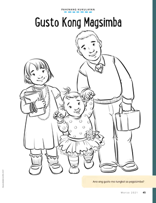 coloring page of children walking to church