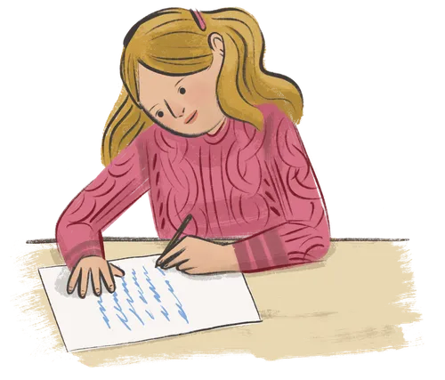 A girl writing.