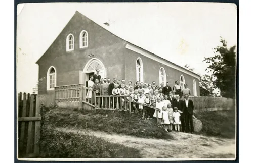 people gathered outside a church
