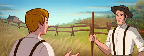Joseph Smith talks to his father about the visit from Moroni.