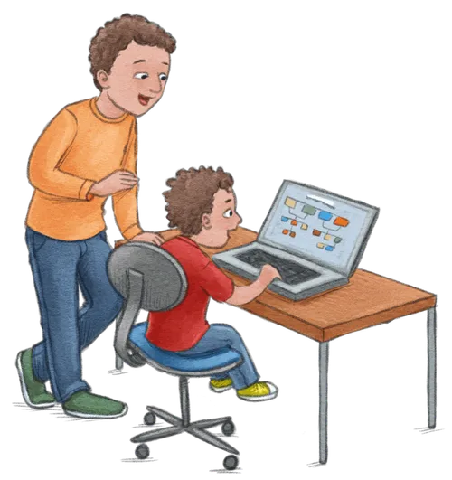 Boy sitting at computer