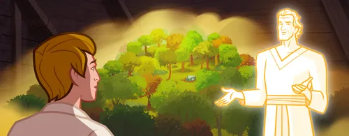 Moroni tells Joseph Smith about a book made of gold plates.