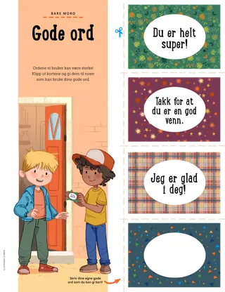 Aktivitetsside med vennlige meldingskort