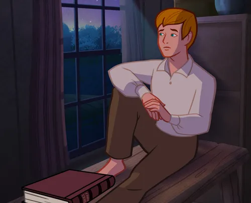 Joseph Smith looking out the window of his home.