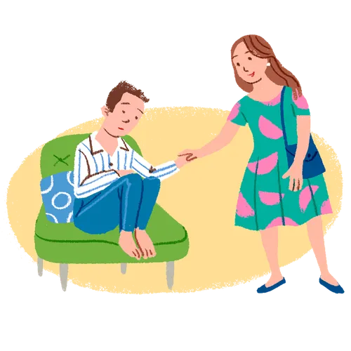 young woman reaching out to sad young man