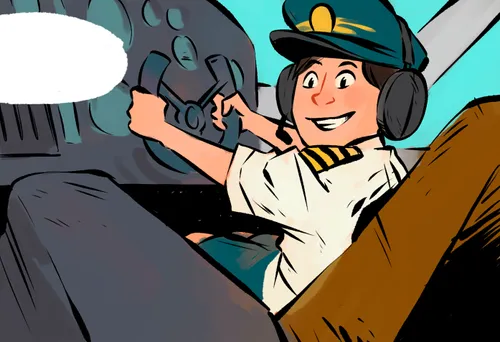 a boy sitting in an airplane cockpit