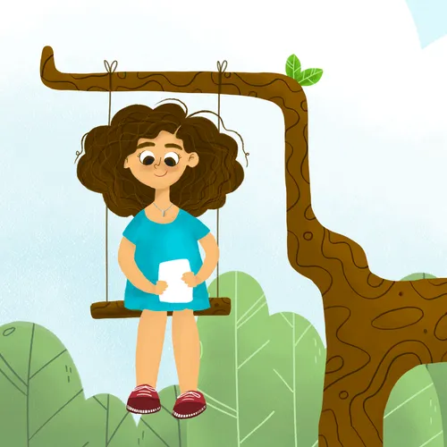 young woman on a swing attached to a tree branch
