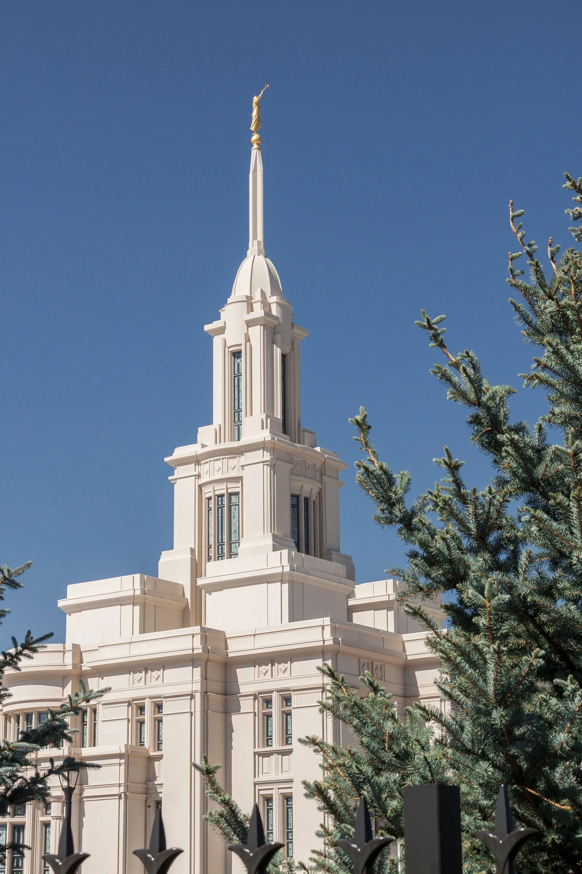 The Payson Utah Temple spire seen from the south.  