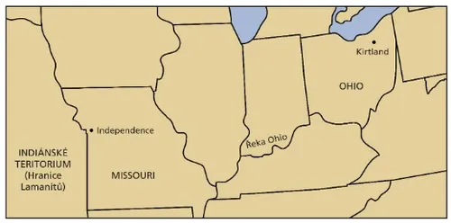 mapa území od Independence po Kirtland