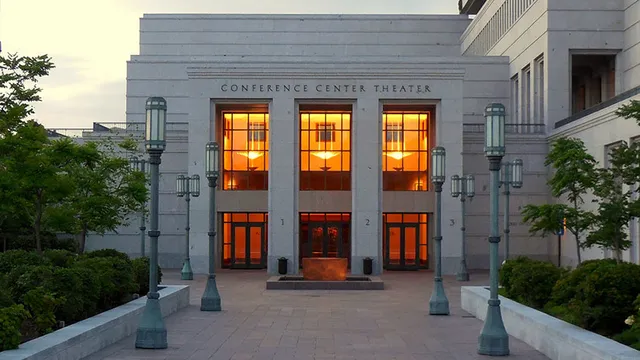 Exterior of the Conference Center Theater in the evening.