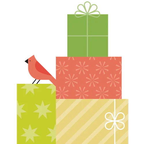 bird with Christmas presents