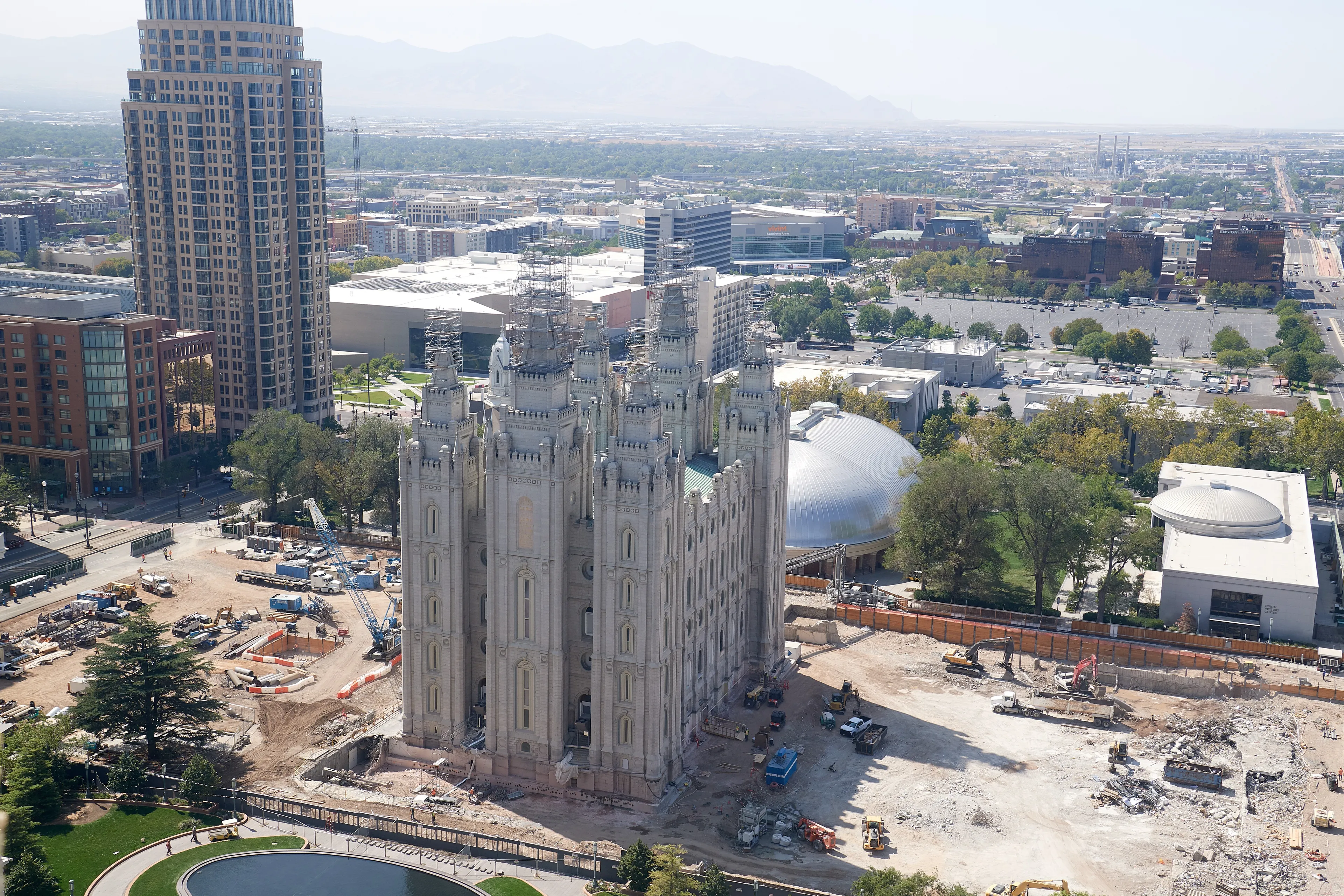 Construction on the Salt Lake Temple during August, 2020. These are the exterior walls. 