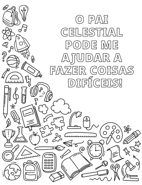 Página para colorir em PDF de itens que representam habilidades e passatempos