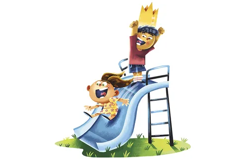 boy and girl on slide