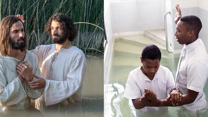 Christ being Baptised - A young being baptized